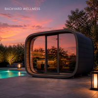 Sauna extérieur en bois pour terrasse d'appartement, avec option basse consommation et système anti-humidité, en forme de cube carré