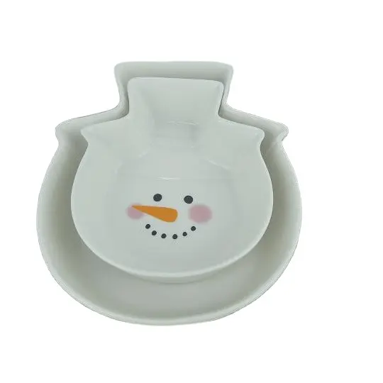 Su ordine Di Natale Piatto In Ceramica piatto, Pupazzo di Neve, set di 2 commercio all'ingrosso Della Fabbrica