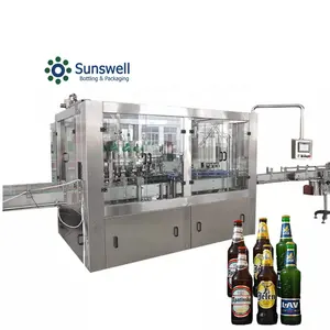آلة تعبئة البيرة والزجاجات الزجاجية الأوتوماتيكية للمشروبات سعة 500 مل للمصانع وتغطيتها وتعبئتها