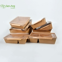 SenAng05 Nouveauté Contenant à emporter en papier kraft 1000ml avec couvercle transparent pour restaurant, boîte à emporter, sushi, laminage mat