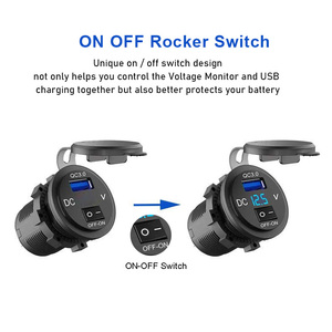 Pengisi daya USB QC3.0 Port tunggal, pengisian daya USB tahan air dengan <span class=keywords><strong>Voltmeter</strong></span> 12-24v saklar stop kontak untuk Mobil & perahu - Product Image 4