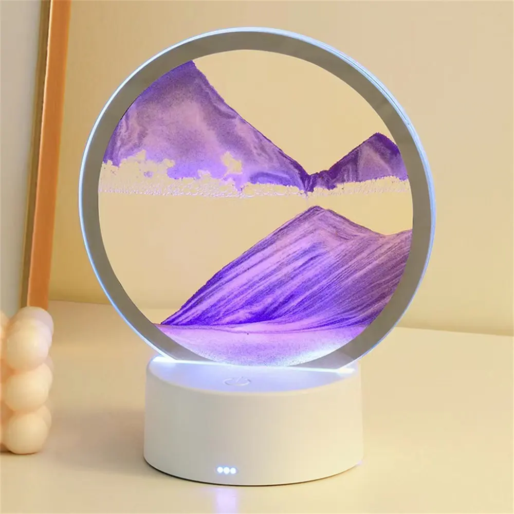 LED 조명 창조적 인 퀵샌드 테이블 램프 이동 모래 예술 그림 3D 모래 시계 깊은 바다 풍경 침실 램프 홈 장식 선물