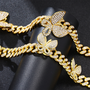 クリスマスプロモーション3色ゴールドシルバーローズゴールド合金安いレディースデザイナー可憐な蝶キューバチェーンネックレス用 - Product Image 5