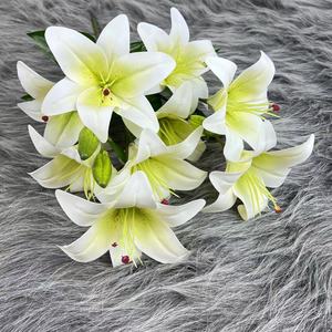 9 teste 3 gemme Real Touch tigre giglio decorativo Bouquet di fiori artificiali per la sistemazione di nozze casa altra decorazione - Product Image 2