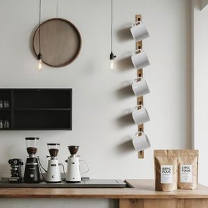 Wooden Wall Mounted Mug <b>Rack</b> 5 Tier Beech Finish Punch Free <b>Storage</b> For Coffee Cups <b>Kitchen</b> Organization - Product Image 1