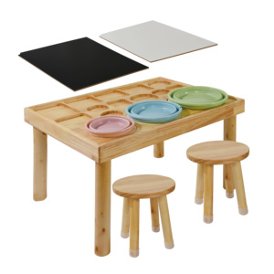Wooden Sensory <b>Table</b> With 2 Chairs Double Sided Boards For Sand And <b>Water</b> Play <b>Toddler</b> Activity Set - Product Image 1