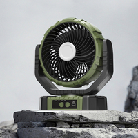 F8101 Ventilateur de bureau sur pied rechargeable avec lampe à LED pour ventilateur de camping en plein air Lampe intégrée Ventilateur de plafond portable 4 vitesses du vent