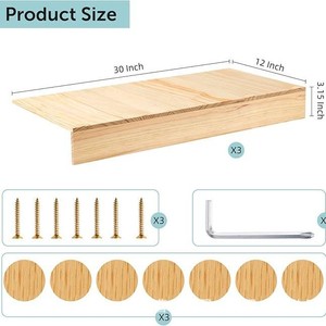 Wooden <b>Wall</b> <b>Mounted</b> <b>Shelf</b> Storage Rack 3 Sets Rectangle Detachable Desktop Organization Multipurpose - Product Image 4