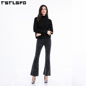 Pantalon évasé en velours côtelé uni pour femme, écologique, respirant, élégant, hiver, lavé, taille haute, chaud, 100% coton, coupe ajustée - Product Image 3