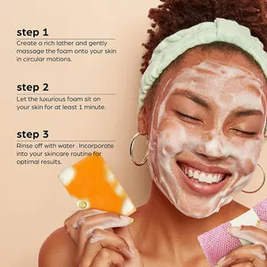 Sabonete facial com ácido kójico + esponja de rede africana, sabonete branco para a pele, 100% orgânico, original, mel, mamão, cúrcuma, barra branqueadora de pele