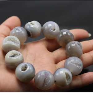 Grey Onyx Agat Extra <strong>Large</strong> Druzy Quartz Laughing <strong>Bracelet</strong>, Natural Stretch Bangle, Round <strong>Beads</strong>, Veins Stone, Men Gift, 12-20mm - Product Image 6