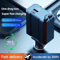 Pengisi daya mobil 100W 4 in 1, adaptor pengisi daya cepat ditarik dan Port USB