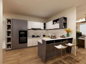 Armadi da cucina di lusso moderni personalizzati in legno resistente <span class=keywords><strong>isola</strong></span> con ripiani in laminato nero moderni armadi da cucina in legno - Product Image 4