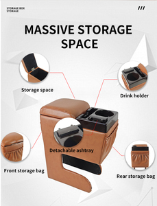 Factory Direct Sell Universal Car Armrest Box with Large Space and Ashtray Storage Box Interior Kits PVC Material - Product Image 3
