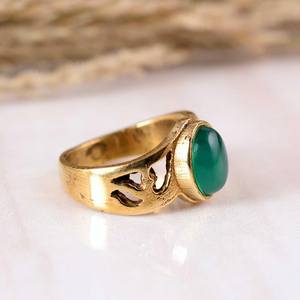 Gold Brass <b>Green</b> Onyx Oval Cabochon Statement Ring Handmade 14K Gold Plated <b>Green</b> Stone Boho <b>Jewelry</b> for Wedding Engagement - Product Image 3