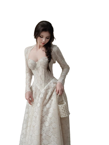 Camisola de encaje de cachemira de marca vietnamita, estilo francés, vestido largo hasta el suelo, de primavera, de manga larga, elegante, de secado rápido - Product Image 1