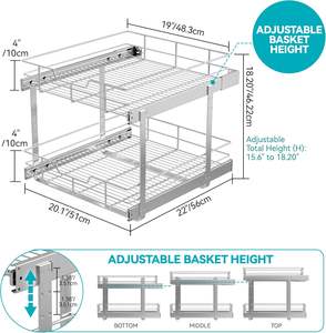 Étagère de rangement coulissante à 2 niveaux, grande capacité, avec panneaux chromés, peut servir de meuble de rangement pour salle de bain - Product Image 2