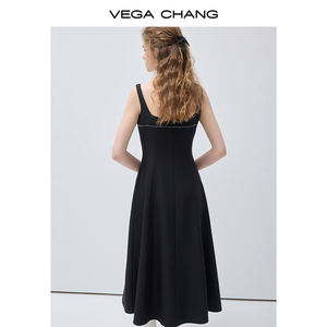 Robe nuisette VEGA CHANG personnalisée style français à col carré avec surpiqûres contrastées, nouvelle conception cintrée à la taille pour femme - Product Image 6
