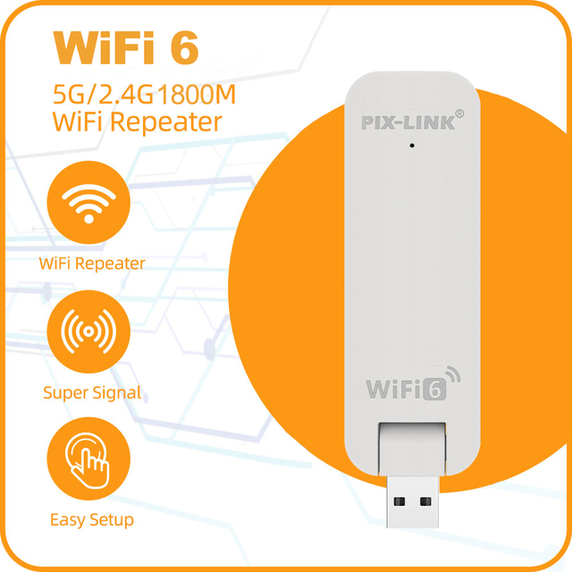 PIX-LINK Wholesale 2026 New USB Repeater Dual-Band 1800M WiFi 6 Wireless Signal High Performance LV-UE08AX Wifi Extender