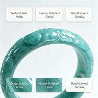 Handgeschnitzter Natürlicher Jadeit-Armreif, Blaues Wasserdrachen-Phönix-Motiv Jade-Armband für Frauen Männer Geschenk