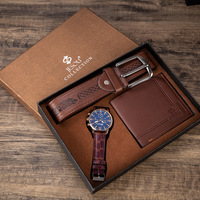 Sabuk dompet kemasan Vintage pria, Set hadiah 3-in-1 istimewa kemasan Vintage Dompet pendek untuk hadiah Hari Valentine dan ayah