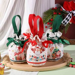 Sac cadeau en toile recyclable pour Noël, mariage ou enfants, avec cordon de serrage et ruban, pour bonbons et cadeaux de remerciement - Product Image 1