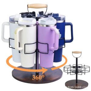 Iron and wood combination rotating cup holder Stanley water <b>bottle</b> <b>storage</b> <b>rack</b> hanging <b>rack</b> for water <b>bottles</b> and thermos cups - Product Image 1