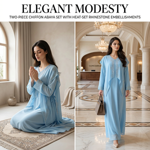 Sky Blue <b>Kaftan</b> Abaya with One Piece Cape and Back Tie ODM - Product Image 5