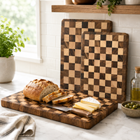 Ensemble de 3 planches à découper en bois d'acacia à grain transversal, motif damier, pour cuisine et boucherie
