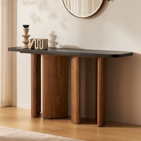 Table console Japandi personnalisée 60 pouces, table d'entrée moderne en bois cannelé, fabricant de tables de canapé pour projets d'hôtels, d'appartements et de couloirs