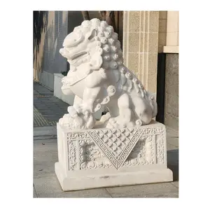 Chinese White Marble Outdoor Stone Large Feng Shui Fu Foo Dogs Statue Pair Of Guardian Lions Sale