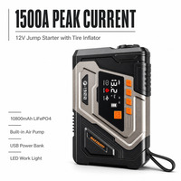 Batterie externe portable 4-en-1 10800mAh, démarreur de secours mini, lampe LED, compresseur d'air, gonfleur de pneus pour voiture/camion