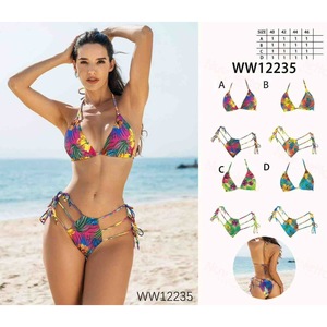 Set bikini HDJ con stampa tropicale, spalline regolabili, allacciatura incrociata sul collo, laccetti laterali, costume da bagno da donna, taglia 42 44 46 48 - Product Image 3