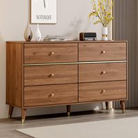 Commode en bois moderne du milieu du siècle à 6 tiroirs, 47 pouces de large, avec dispositif anti-basculement, pieds réglables, installation au sol pour chambre à coucher