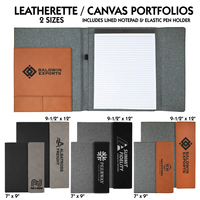 Cuaderno de cartera de lona y cuero PU Laserable-9 1/2 "X 12" con lazo para bolígrafo y ranuras para tarjetas de visita para regalos corporativos