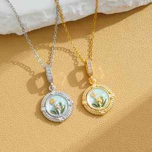 Vintage-style Oil <b>Painting</b> Style Titanium Steel Necklace for Women Painted French Floral Spring Collarbone Clavicle Necklace - Product Image 2