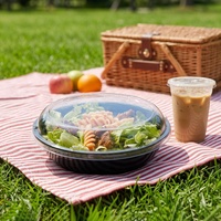 Voedselveilige PET/rPET zwarte basis voedsel- en saladecontainer, transparante plastic wegwerp fruitsalade schaal met doorzichtig deksel