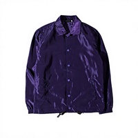 Veste Coach Unisexe Homme en Toile Polyester Violette avec Fermeture Boutonnée Cachée, Col Rabattu, Hiver, Imperméable, Logo Avant