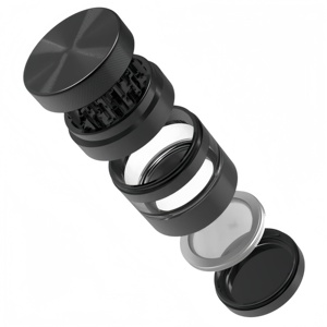 Matte Black Aluminum Hemp <b>Herb</b> <b>Grinder</b> 5 Part Spice Tobacco Mill with See-through Chamber for Smoking - Product Image 2
