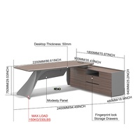 Bureau de direction en forme de L en stratifié PVC, poste de travail robuste pour PDG, avec armoire latérale intégrée, capacité 150 kg