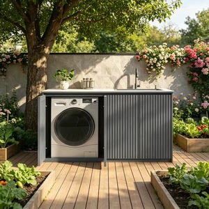 <span class=keywords><strong>Mueble</strong></span> <span class=keywords><strong>de</strong></span> Lavandería Integrado <span class=keywords><strong>de</strong></span> Aluminio <span class=keywords><strong>para</strong></span> Exteriores, Resistente al Sol, con <span class=keywords><strong>Lavadora</strong></span>, Fregadero <span class=keywords><strong>y</strong></span> <span class=keywords><strong>Lavabo</strong></span> - Product Image 1