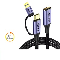Câble d'extension 2-en-1 Type-C mâle-femelle multifonction 1m 1,5m 2m, 20 Gbit/s, PD 100W 3A, charge rapide, projection HDTV 4K60Hz