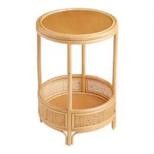 Wholesales 2022 Round Rattan Saoirse Accent Table with Shelf, Vietnamese handmade rattan table