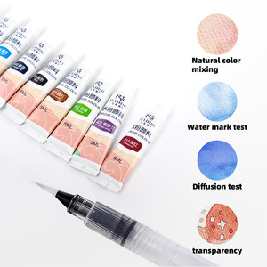 Mini Gouache Pigment Peinture En Plein Air Voyage Ensemble Portable Bois 8 Grille Peinture Palette avec Peinture Cahier Eau Stylo Clip - Product Image 4