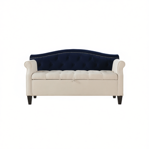 Panca contenitore Jacquelin con braccioli a rullo e trapuntatura, 57,5 pollici, in poliestere beige neutro cielo, per camera da letto - Product Image 1