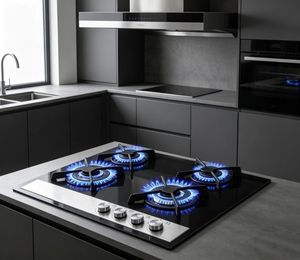 Table de cuisson à gaz encastrable 4 brûleurs avec brûleur <span class=keywords><strong>wok</strong></span> 60 cm noir 8000W pour usage extérieur et hôtelier - Product Image 6