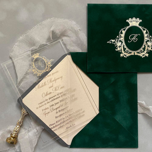 Invitations en acrylique transparent imprimées en feuille d'or de luxe supérieur Invitations de mariage de cartes en plastique enveloppe en velours - Product Image 3