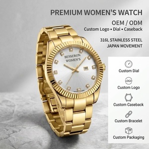 Montre Femme OEM Élégante à Quartz en Acier Inoxydable avec Logo Personnalisé, Emballage, Fermoir Pliant, Résistance à l'Eau 3 ATM, Cadran Diamanté - Product Image 1