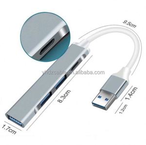 Hub USB 3.0 en alliage d'aluminium à 4 ports, station d'extension Type C, vente en gros d'usine - Product Image 3