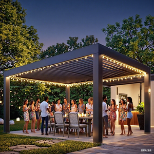 Wandgemonteerde/vrijstaande <span class=keywords><strong>pergola</strong></span> met op maat gemaakte LED-verlichting, elektrische motor en lamellen-zonnescherm paviljoen - Product Image 3